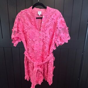 Vibrant Jmarie Pink Floral Lace romper